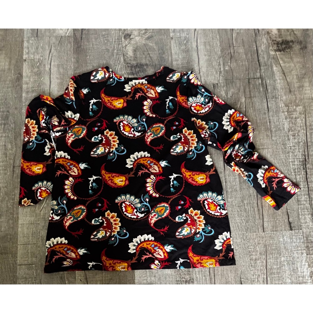Chicos Touch of Cool Paisley Multi‎ LS Tee Black Long Sleeve Knit Top Size 3 XL - Picture 5 of 5